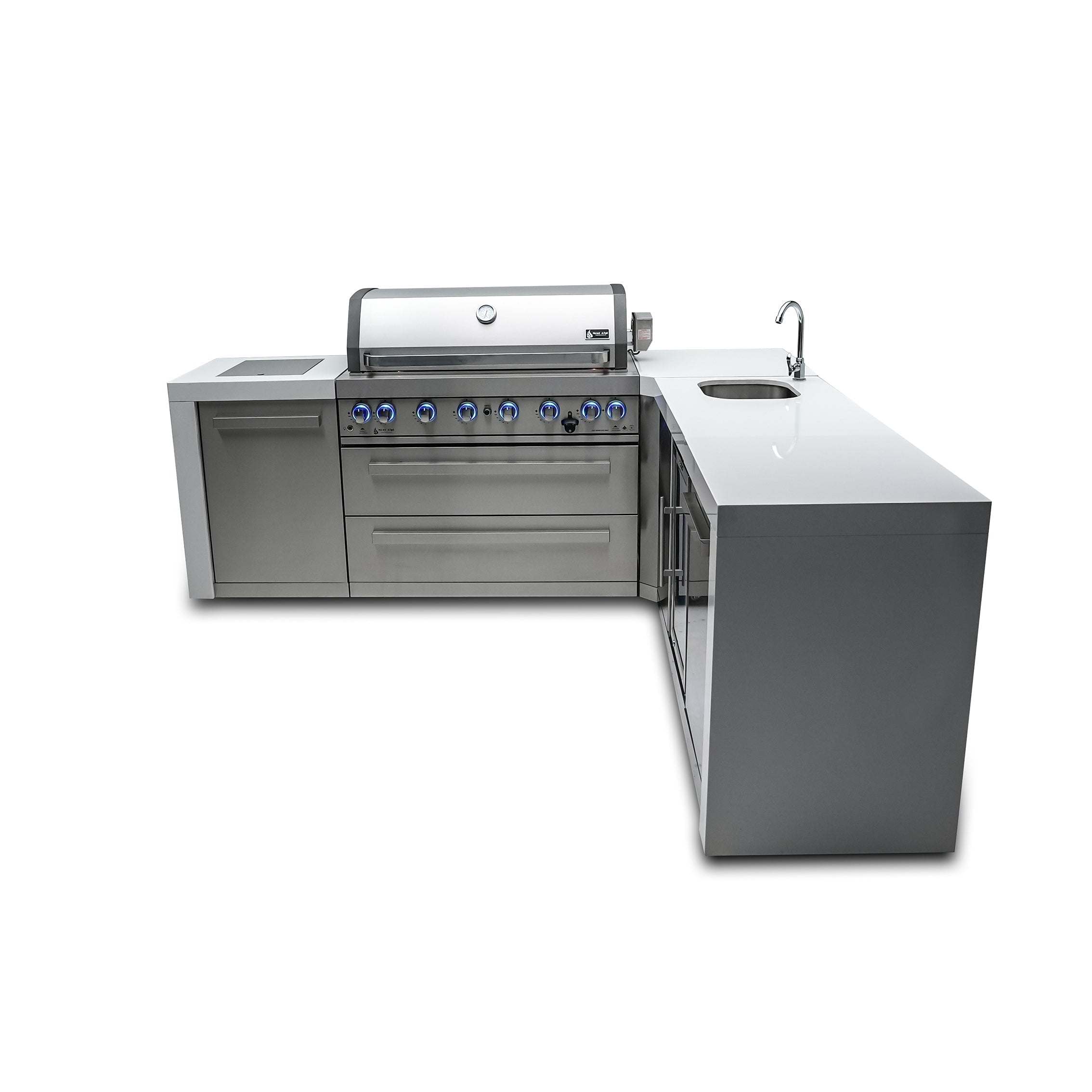 Mont Alpi 805 Deluxe BBQ Grill Island with L-Shape & Beverage Center - MAi805-D90BEV