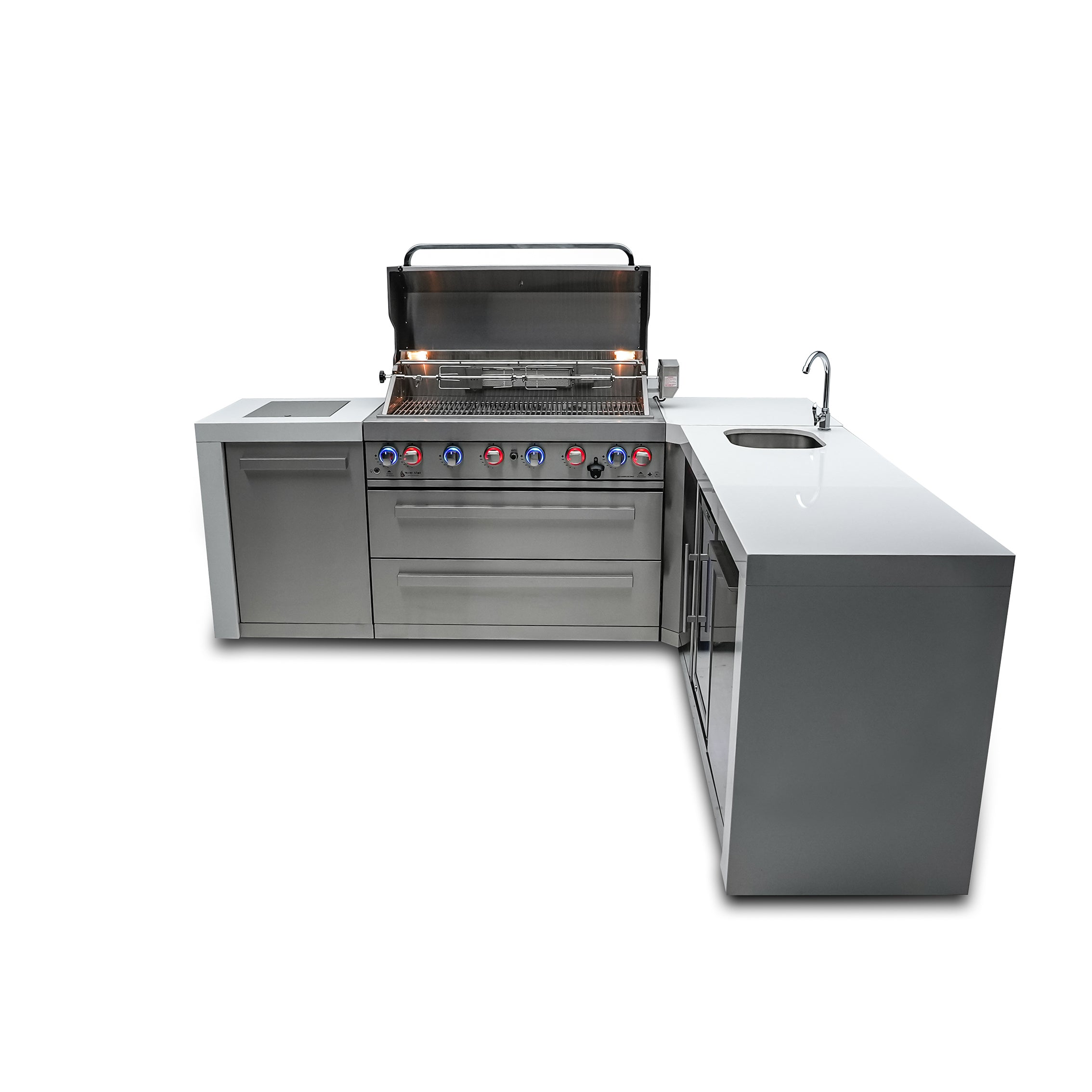 Mont Alpi 805 Deluxe BBQ Grill Island with L-Shape & Beverage Center - MAi805-D90BEV